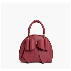 LIKE DREAMS/GROSSI Bea braided handles faux-leather satchel crossbody bag- Berry